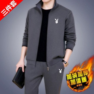 ✕Bộ đồ thể thao Playboy nam mùa xuân / thu cộng với nhung dày đông chạy mặc rộng size dành cho bố giản dị