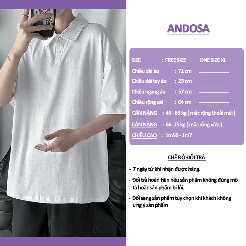 Áo polo trơn basic unisex nam nữ đẹp cổ bẻ form rộng tay lỡ hàng Quảng Châu ANDOSA PL05
