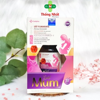 Sadipha mum gold bổ sung sắt, acid folic, dha, epa, vitamin và khoáng chất cho bà bầu hộp 30 viên hinewhemo