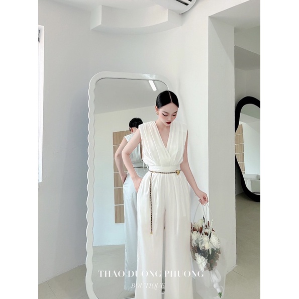 Jumsuit lụa quần suông hở lưng