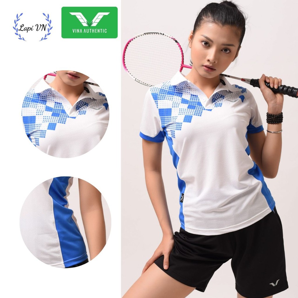 Áo Cầu Lông Nữ Cổ Trụ AVP05 Vina Sport, Chất Thun Poly Thấm Hút Mồ Hôi, Thoáng Mát, Co Dãn Tốt, Full Size, Đồ Tập Gym