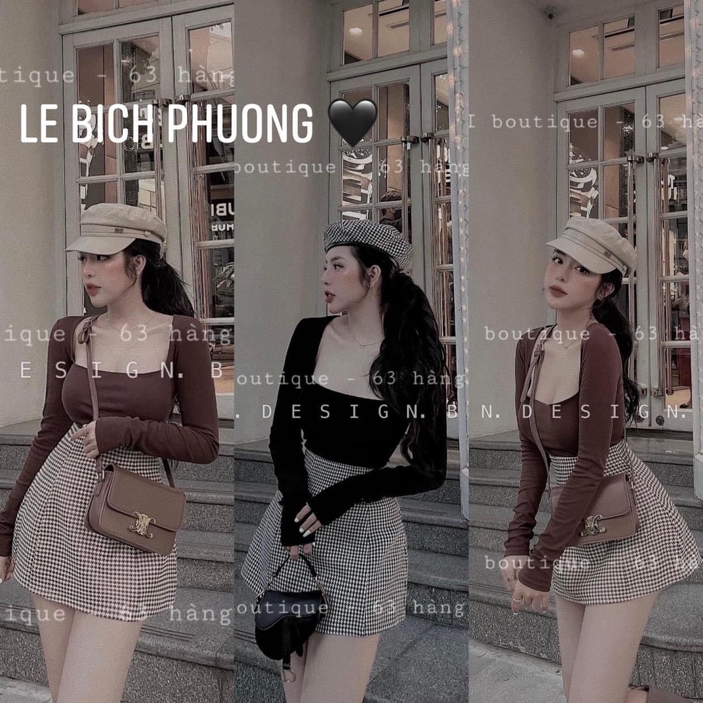 Chân váy chữ A kẻ zíc zắc cạp cao