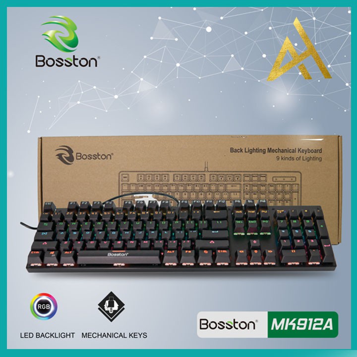 Bàn Phím Máy Vi Tính Laptop Chơi Game BOSSTON MK912A LED 7 Màu RGB - Bàn phím Cơ Keyboard Gaming Có Dây
