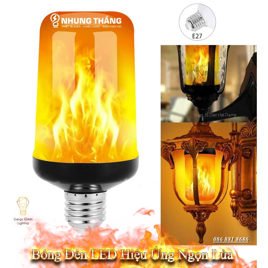Bóng Đèn Led Tạo Hiệu Ứng Ngọn Lửa Cháy Độc Đáo - Đui E27 - Ánh Sáng Siêu Sáng, Siêu Tiết Kiệm Điện