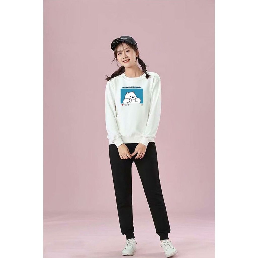 ÁO SWEATER NỈ UNISEX KHÔNG NÓN IN PÉT ICON GẤU DỄ THƯƠNG ÁO NỈ TAY DÀI,CHẤT VẢI DÀY DẶN GIỮ ẤM CỰC TỐT