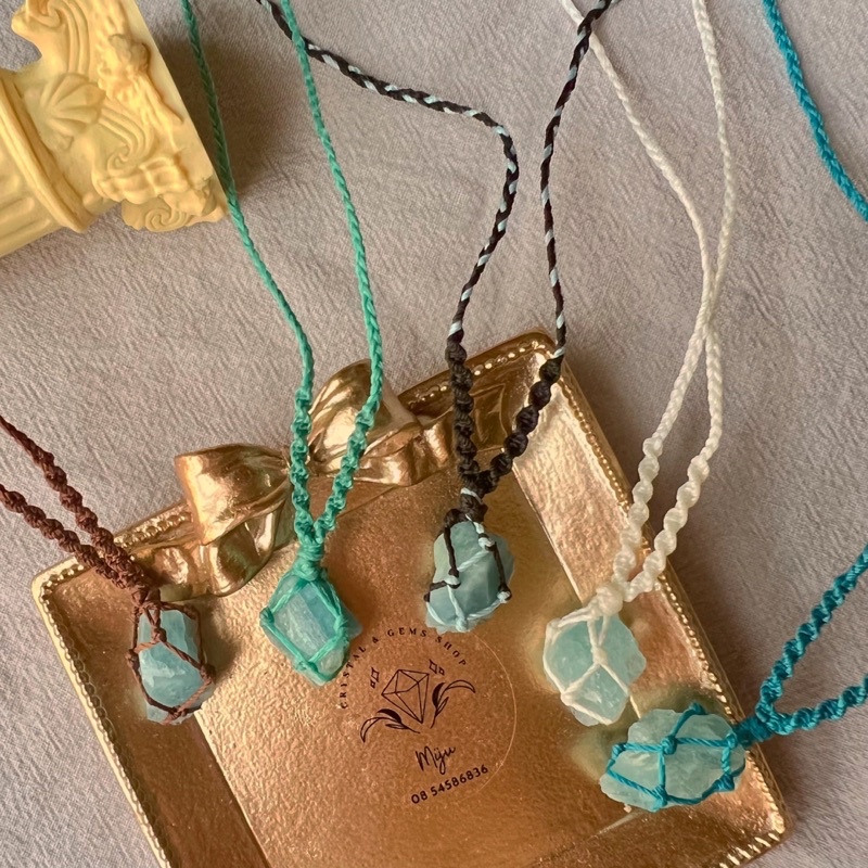 Dây chuyền đá thô màu ngọc xanh biển Aquamarine