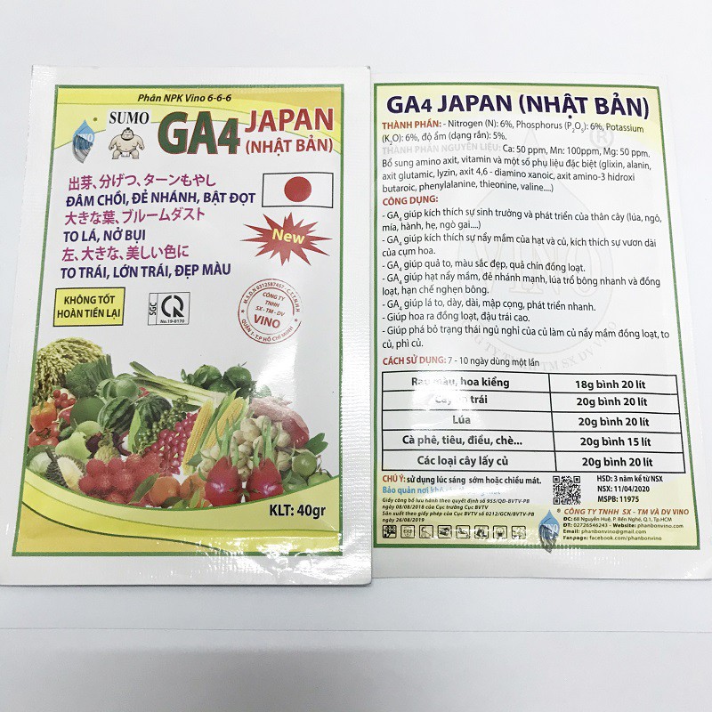 Phân bón NPK siêu đâm chồi, siêu đẻ nhánh, siêu to trái GA4