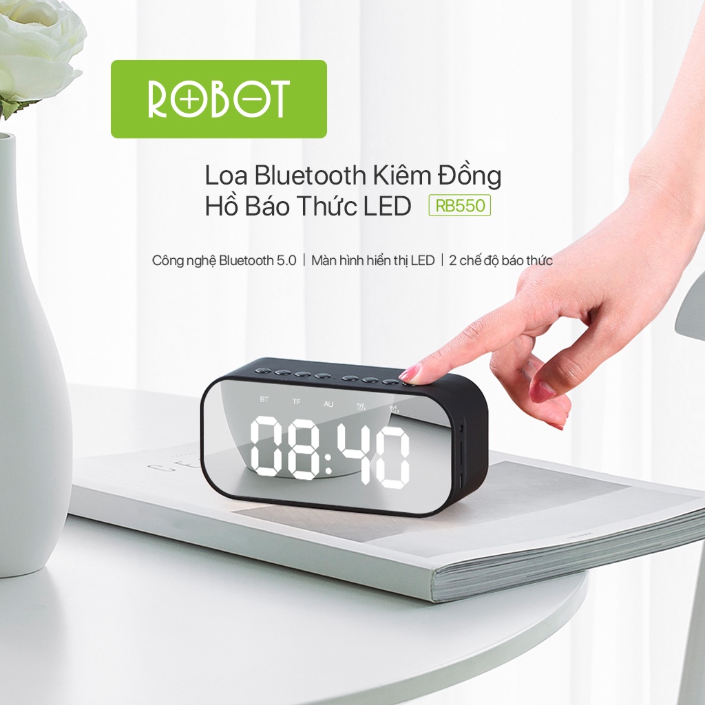 Loa Bluetooth 5.0 ROBOT RB550 Âm Thanh Tuyệt Vời Kiêm Đồng Hồ Báo Thức Màn Hình Hiển Thị LED - BẢO HÀNH 1 ĐỔI 1 12 THÁNG