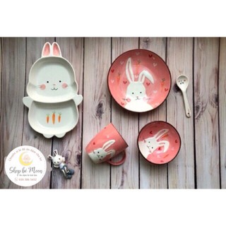 Trọn bộ khay, đĩa, bát, cốc,thìa hình thú cao cấp cho bé ( sẵn bộ thỏ hồng, bò vàng)