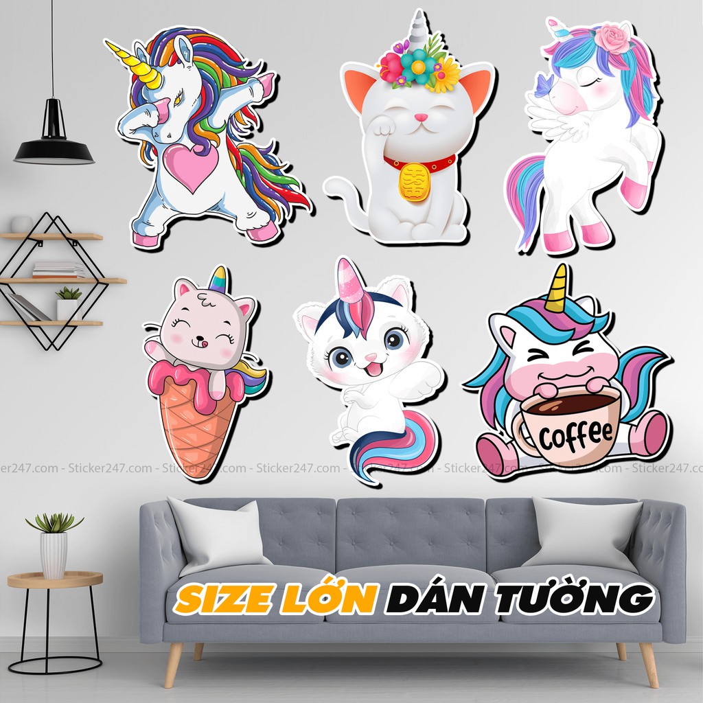 Sticker Unicorn Cute khổ lớn 𝑭𝒓𝒆𝒆𝒔𝒉𝒊𝒑 hình dán Size lớn trang trí quán cà phê, trà sữa, quán ăn, nhà ở, dán tường