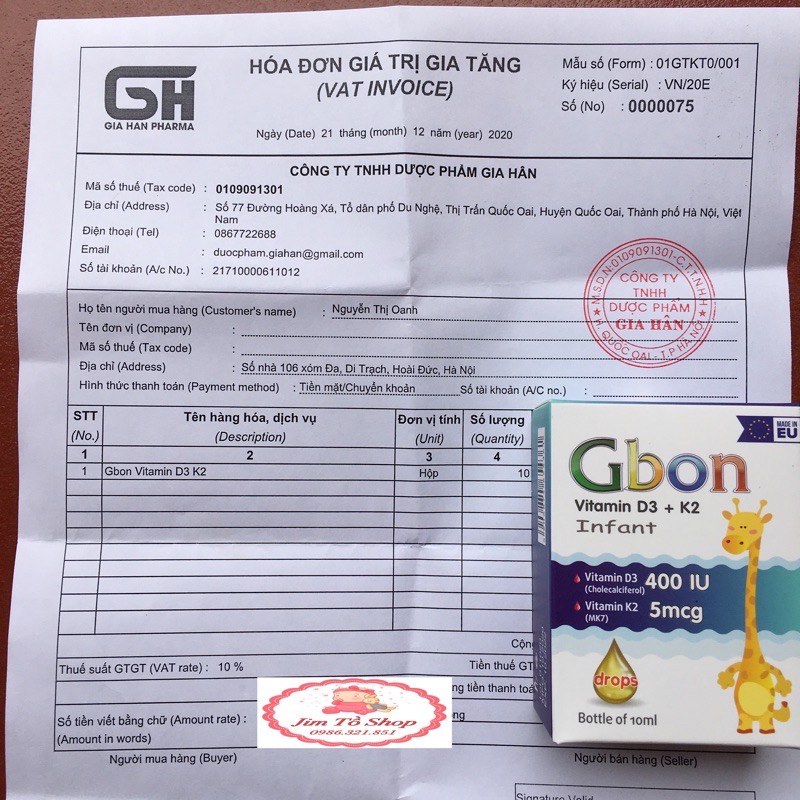 [100% Hàng Auth] Gbon Vitamin D3 K2 giúp bé hấp thụ canxi cao lớn hơn