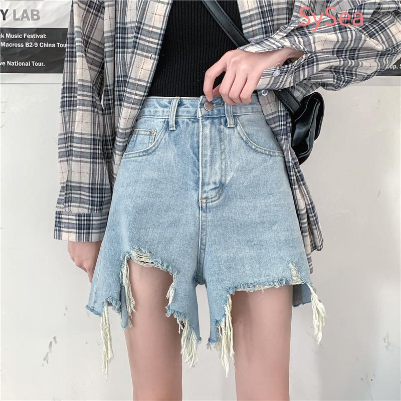 Quần Sọt Denim Lưng Cao Dáng Rộng Có Size Lớn
