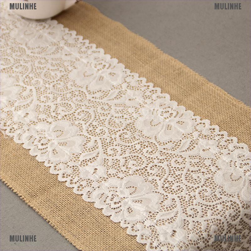 Khăn Trải Bàn Vải Bố Phối Ren Kích Thước 30x180cm Dùng Trang Trí Tiệc Cưới
