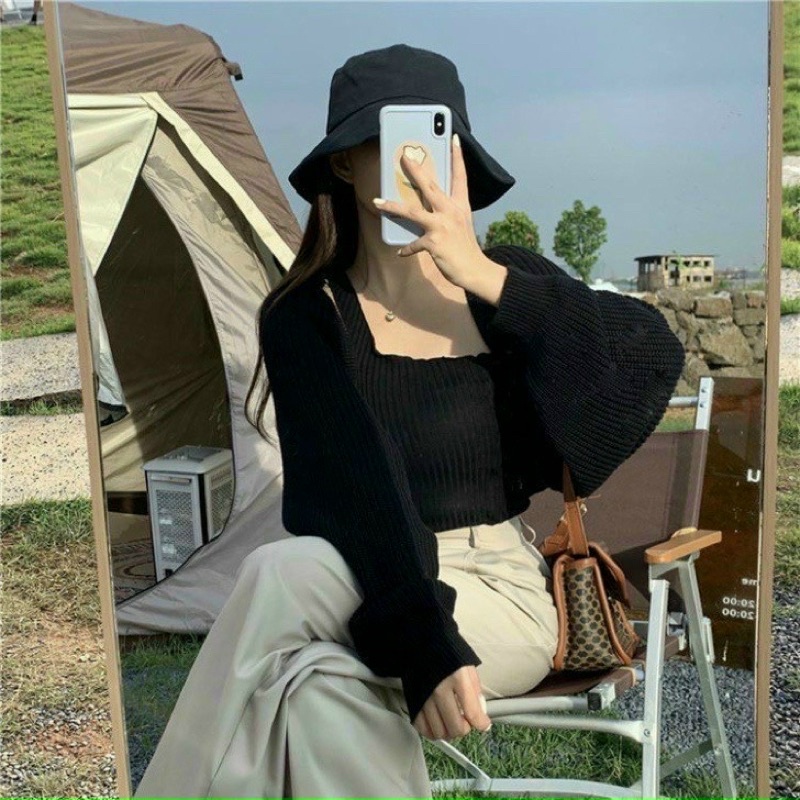 ÁO KHOÁC NGOÀI CROPTOP TAY PHỒNG THUN GÂN