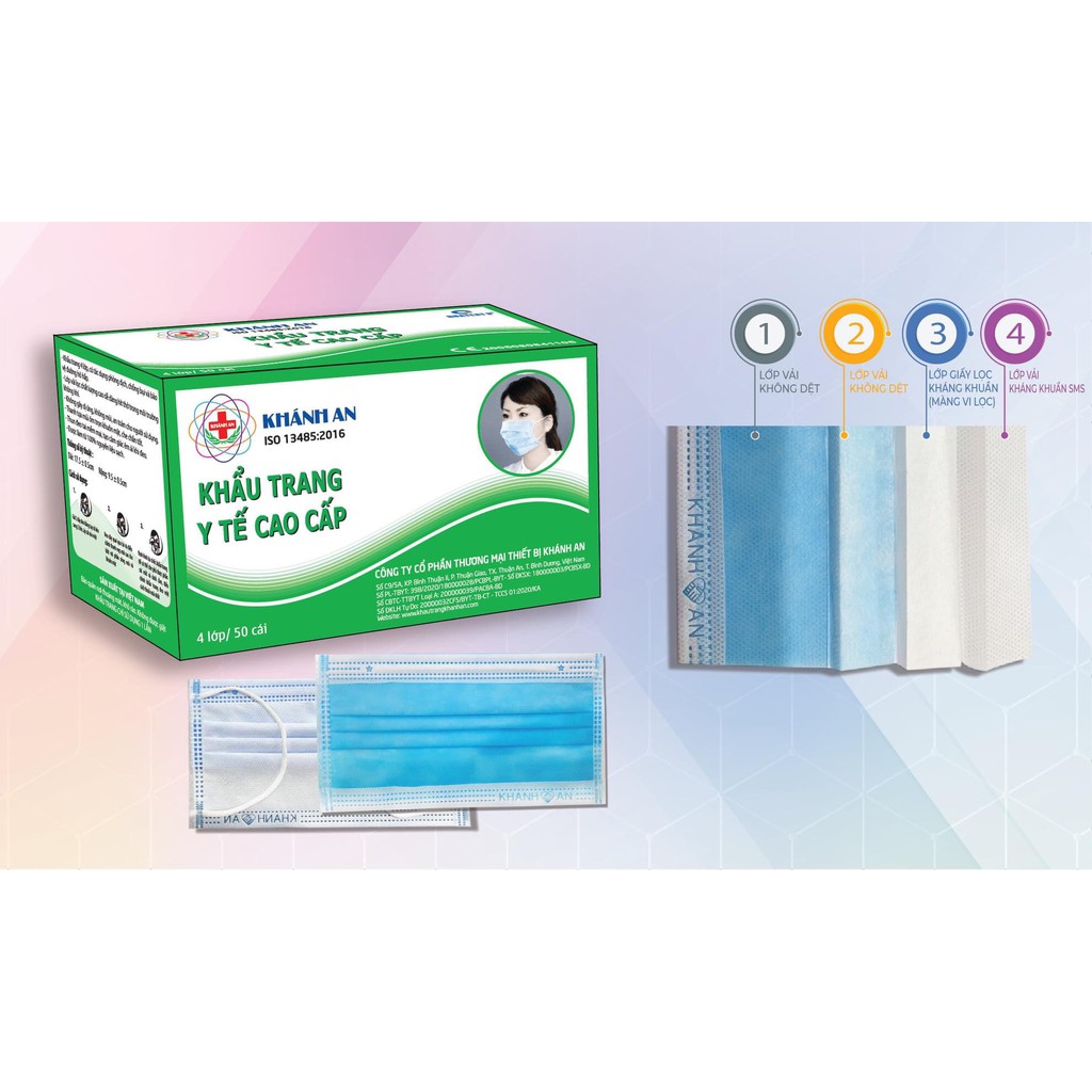 Khẩu trang y tế 4 lớp kháng khuẩn Khánh An - Màu xanh (50 cái/hộp) | BigBuy360 - bigbuy360.vn