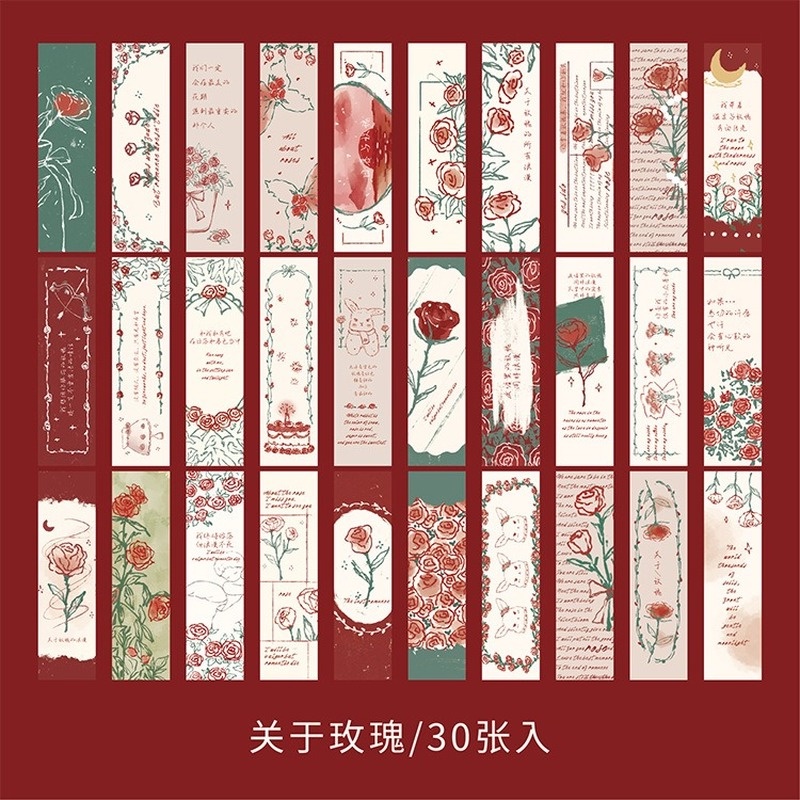 Hộp 30 Thẻ Đánh Dấu Trang Sách Hình Hoa Hồng Phong Cách Retro Chất Lượng Cao DIY Giá Đỡ