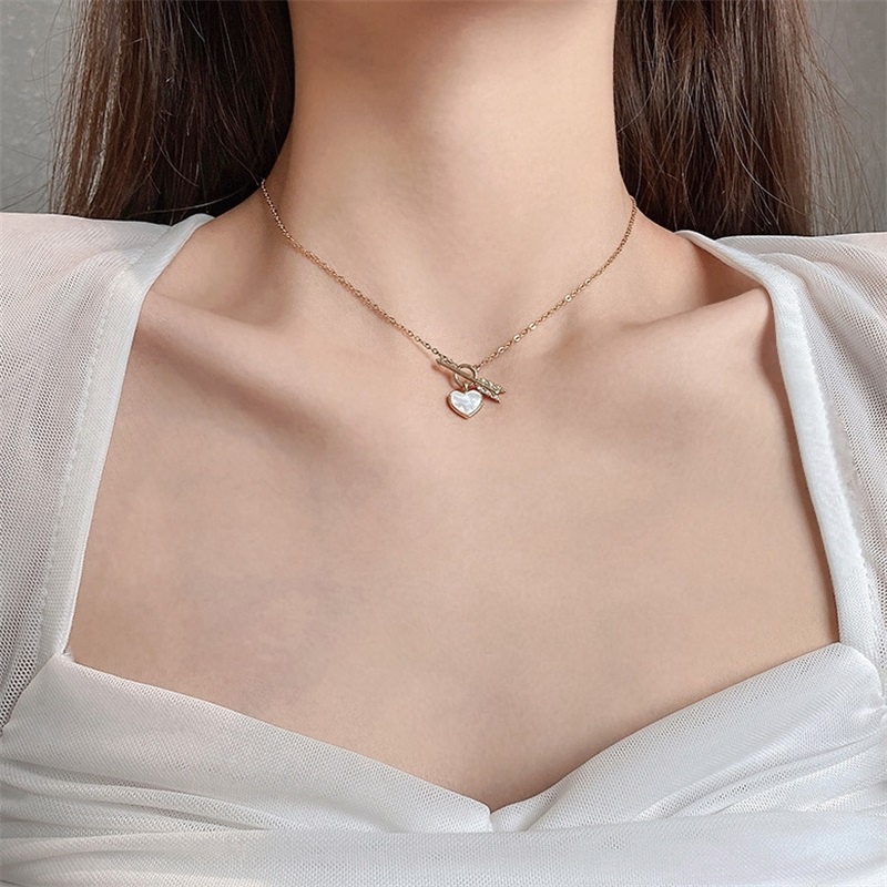 Dây chuyền thép titan mặt trái tim phong cách Hàn Quốc đơn giản