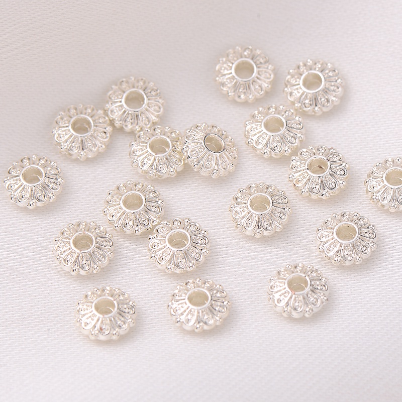 Bộ Hạt Tròn Dẹt Mạ Bạc 10 Màu Làm Vòng Tay/Dây Chuyền Thủ Công diy