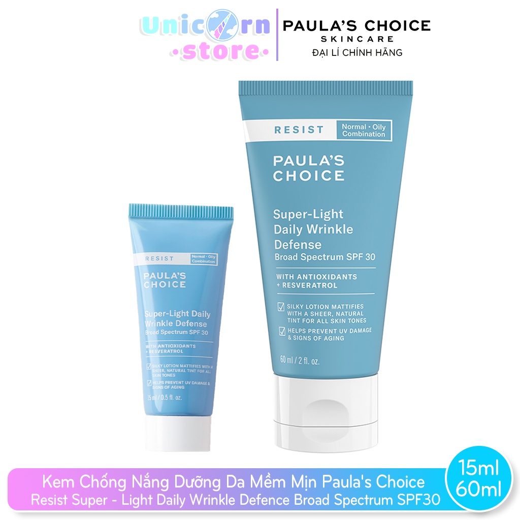 Kem Chống Nắng Dưỡng Da Mềm Mịn Paula's Choice Resist Super - Light Daily Wrinkle Defence Broad Spectrum SPF30