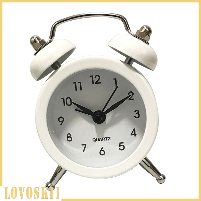 [LOVOSKI1]Battery Powered Quartz Alarm Clock, Loud Twin Bell, Bedside Clocks White