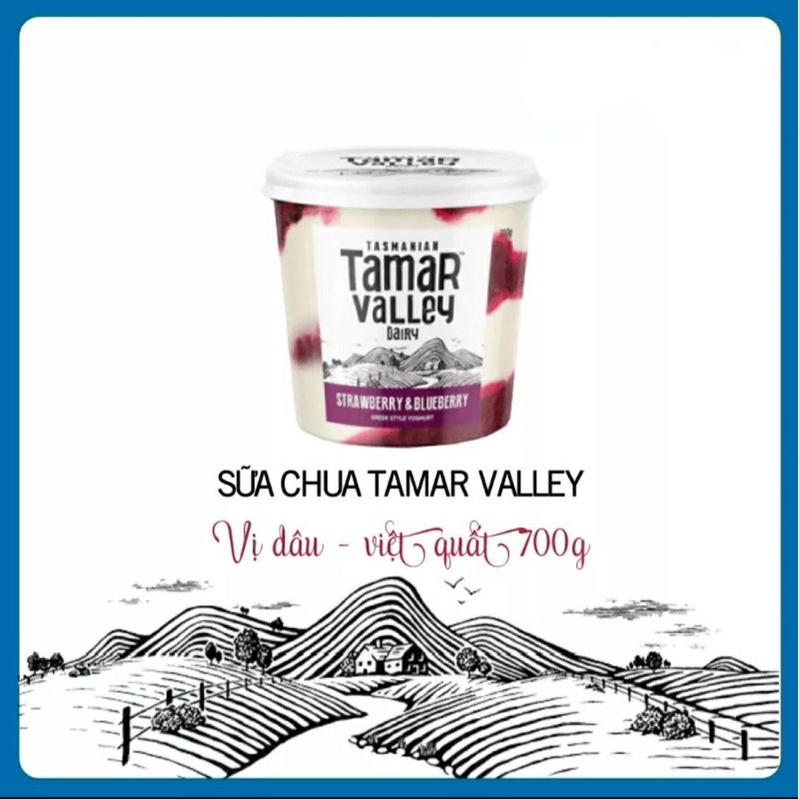 Sữa chua Hy Lạp chanh dây; vani; không đường; dâu, việt quất Tamar Valley 700g