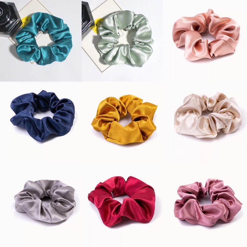 Cột tóc vải scrunchies buộc tóc vải trơn bóng hot trend