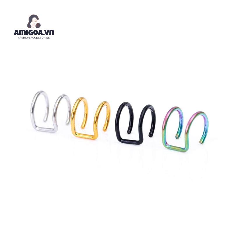 Khuyên Tai Dạng Kẹp Đôi Bằng Thép Không Gỉ Đơn Giản