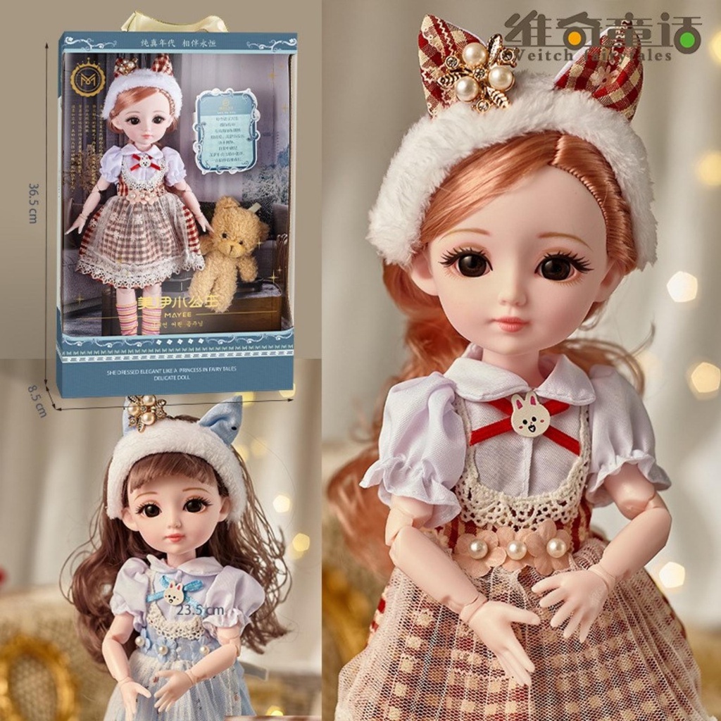 Búp bê barbie elsa kèm gấu bông 30cm cỡ lớn có khớp búp bê công chúa đồ chơi cho bé gái BOBIKIDS BE03
