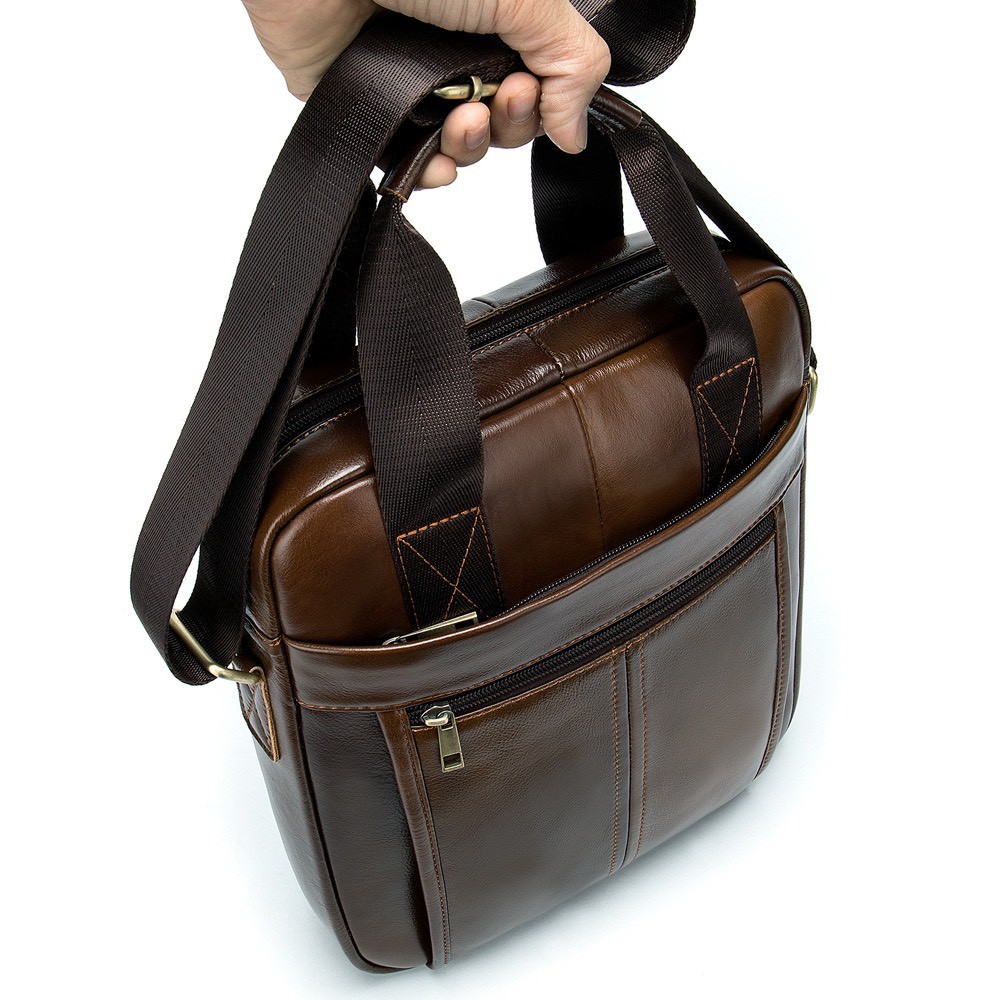 Túi đeo chéo nam da bò cao cấp T27 túi đứng 30.5x26x6cm (Nâu đậm - Nâu sáng - Đen)