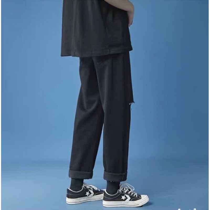 Quần jeans baggy màu đen nam nữ ống rộng style hàn quốc 2022