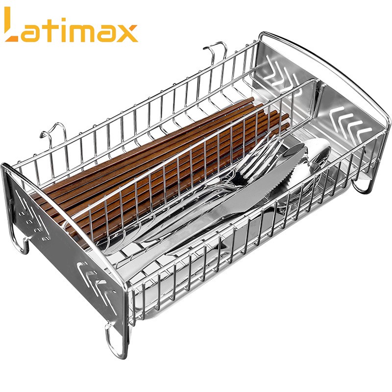 Khay đựng Đũa muỗng thìa dĩa 2 Ngăn Latimax Inox 304 đặt bàn có Móc Treo và Khay hứng nước tiện lợi