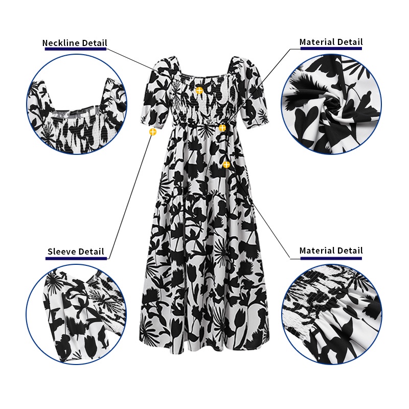 Zanzea Đầm Dài Tay Lửng Cổ Vuông In Họa Tiết Hoa Phong Cách Hàn Quốc Thời Trang Cho Nữ