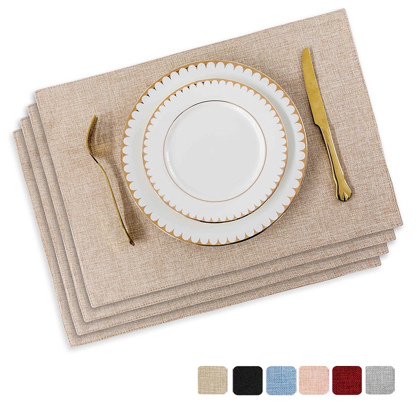 4/6PCS Linen Placemat Heat Resistant Cloth Table Mat Washable Non-slip for Kitchen Pads Home Dining 