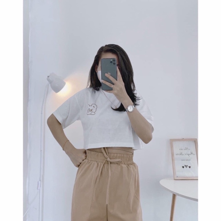 Sét 3 Món Croptop Thêu Hình Vintage- Bộ Thể Thao  Áo Croptop+ Áo 2 DâyTrẻ Trung +Quần Ống Suông Thoáng Mát