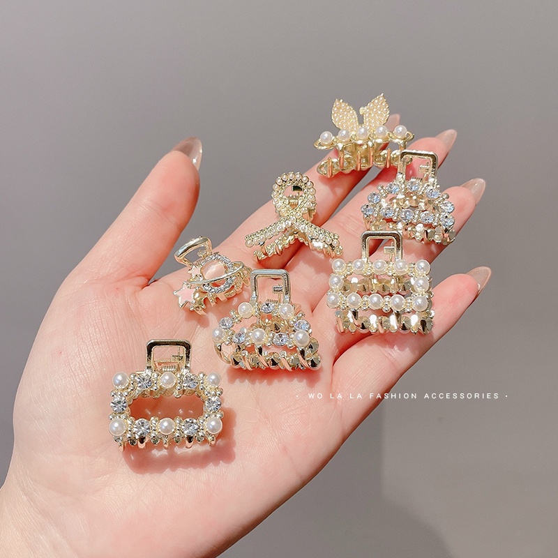 Kẹp Tóc Kim Loại Hình Nơ Đính Ngọc Trai Nhân Tạo Xinh Xắn