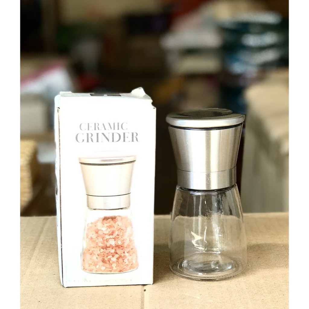 Máy say tiêu mini, Lọ xay tiêu cầm tay chất liệu nắp INOX cao cấp, Thân thủy tinh bền đẹp, an toàn khi sử dụng