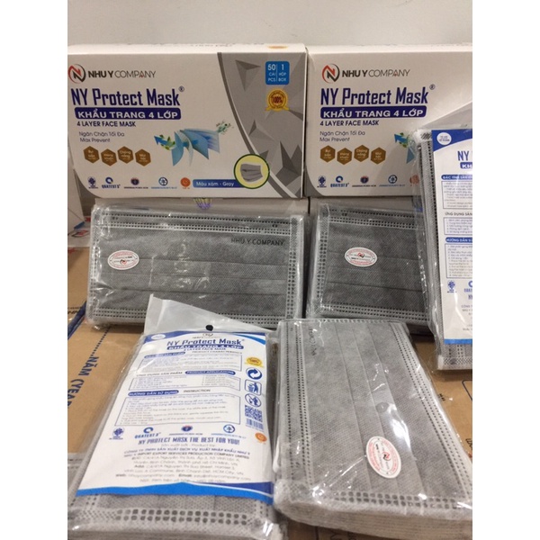 KHẨU TRANG Y TẾ 4 LỚP MÀU XÁM ( NHƯ Ý 1 HỘP 50 CÁI )