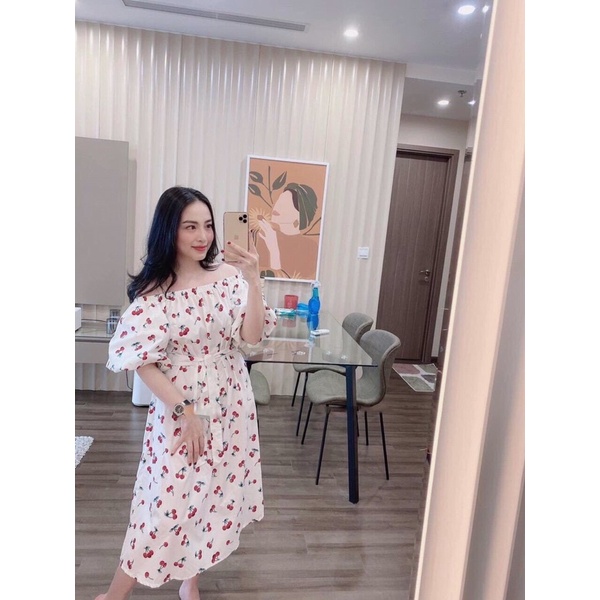ĐẦM MAXI CHERY TRỄ VAI TAY PHỒNG MẶC ĐƯƠC HAI KIỂU CỰC XINH