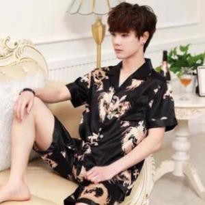 Bộ pijama cộc tay cho nam họa tiết long phụng chất lụa bóng cao cấp (Video tự quay)  ཾ ❕