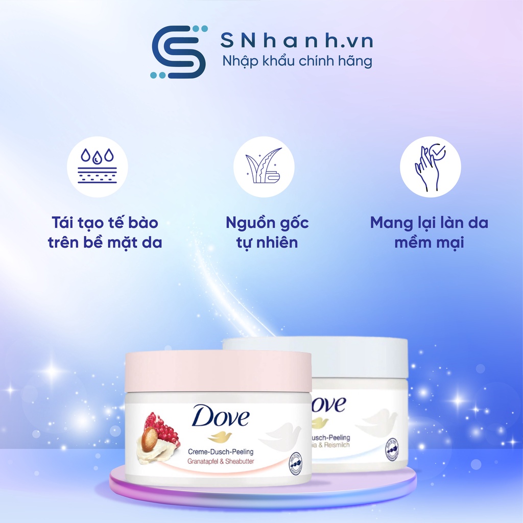 Kem tắm kết hợp tẩy tế bào chết Dove Crème-Dusch-Peeling, 225ml