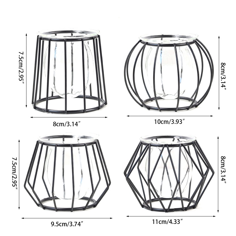 Chậu Hoa Thủy Tinh Kèm Giá Đỡ Kim Loại Phong Cách Bắc Âu