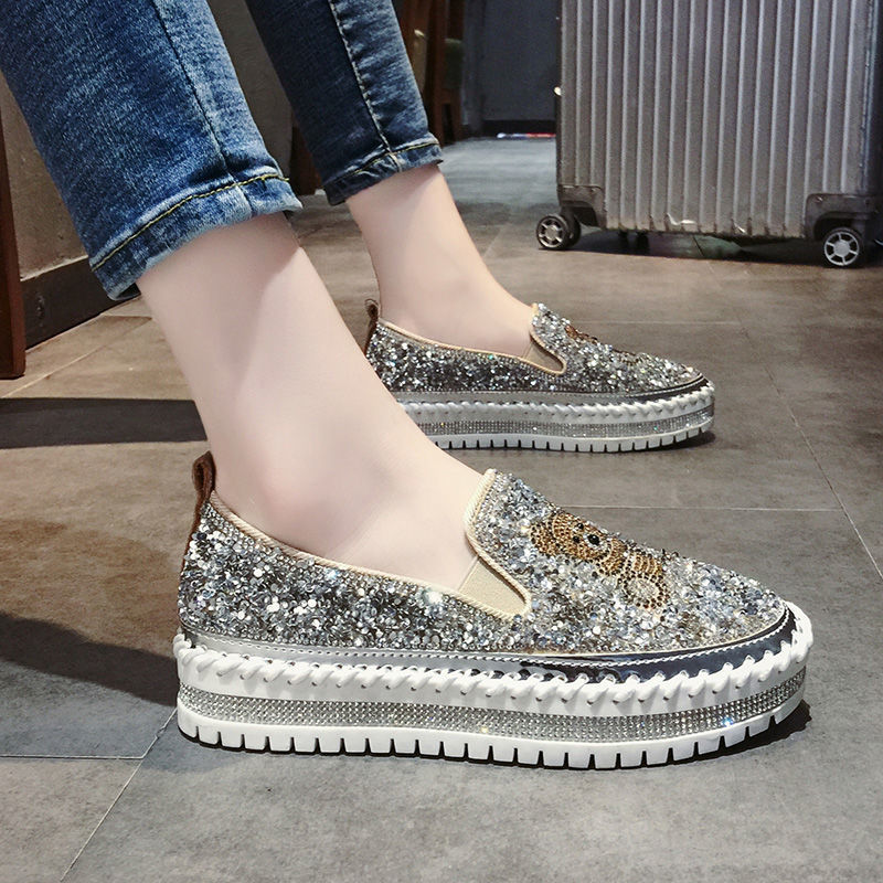 Giày Slip On Đế Xuồng Đính Kim Sa Size Lớn 34-41 Thời Trang Hàn Quốc Dành Cho Nữ