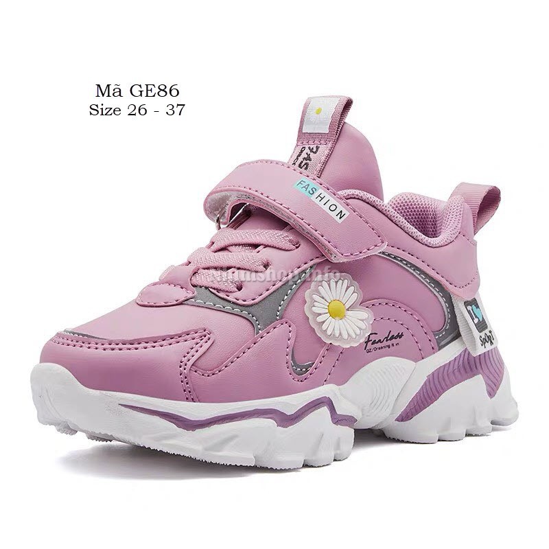 Giày thể thao bé gái dáng sneaker năng động đế Eva siêu nhẹ màu tím họa tiết hoa cúc  cho trẻ em 3 - 12 tuổi GE86