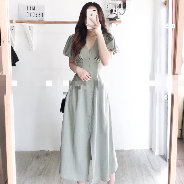 Đầm Nút Bọc Tay Bí 3 màu TT