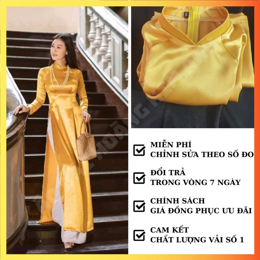 ÁO DÀI TRƠN TRUYỀN THỐNG PHI BÓNG MÀU VÀNG, ÁO DÀI MAY SẴN CÓ BIGSIZE ADT2TPB-V