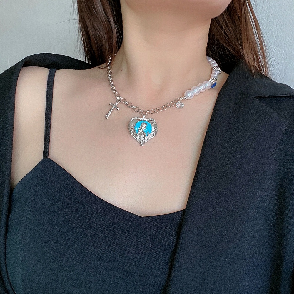 Vòng cổ Kim Loại Hình Chữ Thập Đính Ngọc Trai Giả Thời Trang