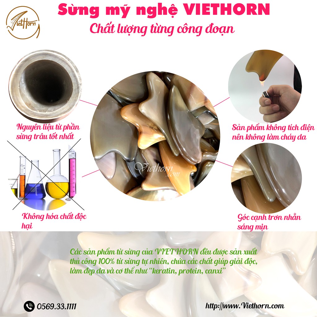 Cây massage mặt & day ấn huyệt đạo bằng sừng VIETHORN /đánh bay vết nhăn/giảm thâm nám da