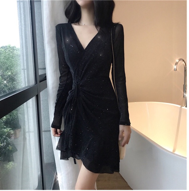 (Order) bigsize S-4XL Đầm nhũ đen/hồng lấp lánh đuôi cá rút nhấn eo sang chảnh sexy | BigBuy360 - bigbuy360.vn