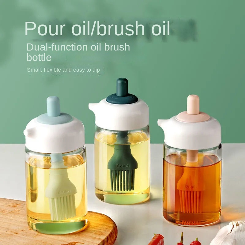 Bình Đựng Dầu 2 Trong 1 Có Cọ Silicone Chống Rò Rỉ