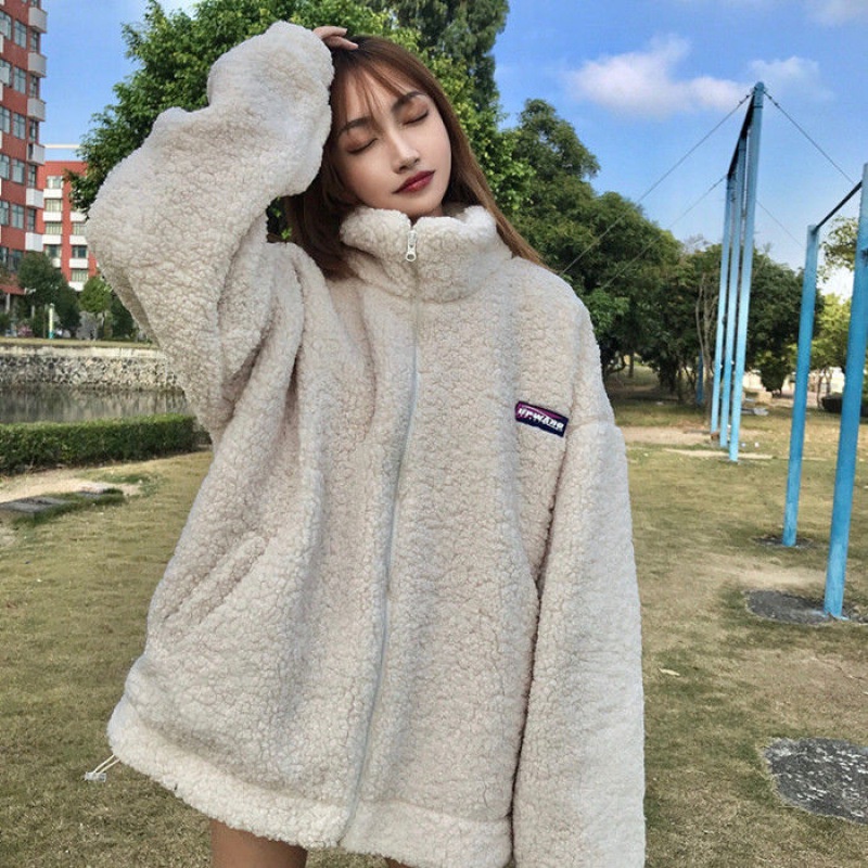 Áo lông cừu nam nữ tay dài cổ cao xinh xắn 2 màu trắng đen thời trang vintage ,Áo khoác mùa đông - METSHOP
